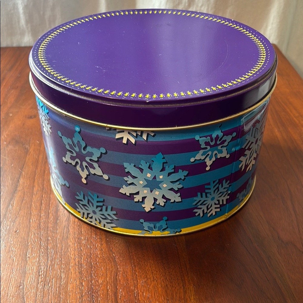 Vintage Purple and Blue Snowflake Metal Tin Container